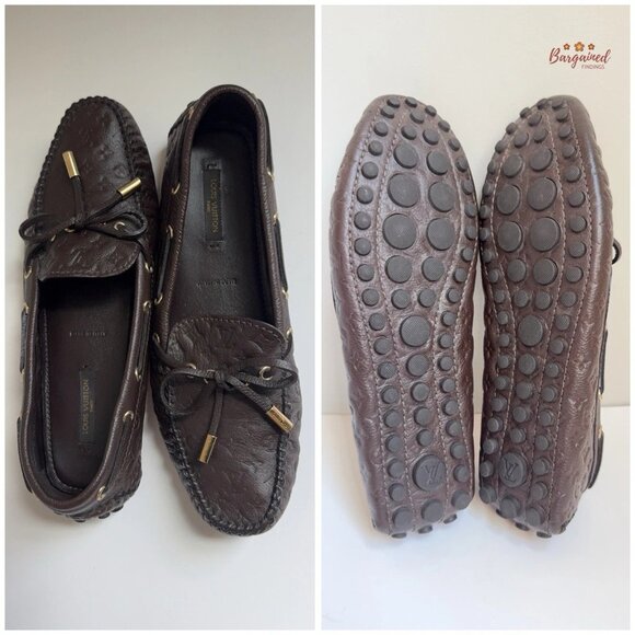 Auth Louis Vuitton Gloria Brown Monogram Leather Loafers EU N37 US 6 - Picture 4 of 12